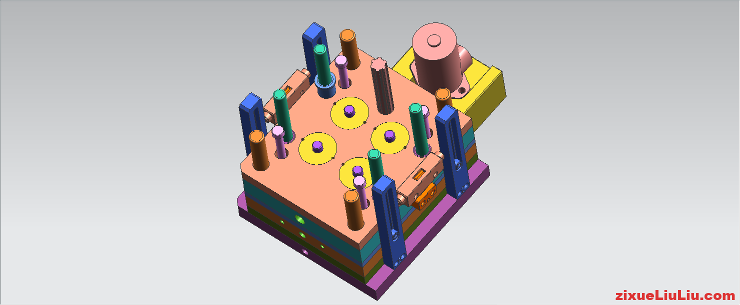 瓶盖前模螺纹抽芯模具3D图档